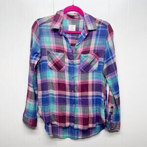 American Eagle Plaid Button Front Women's Long Sleeve Shirt Western Shirt Small